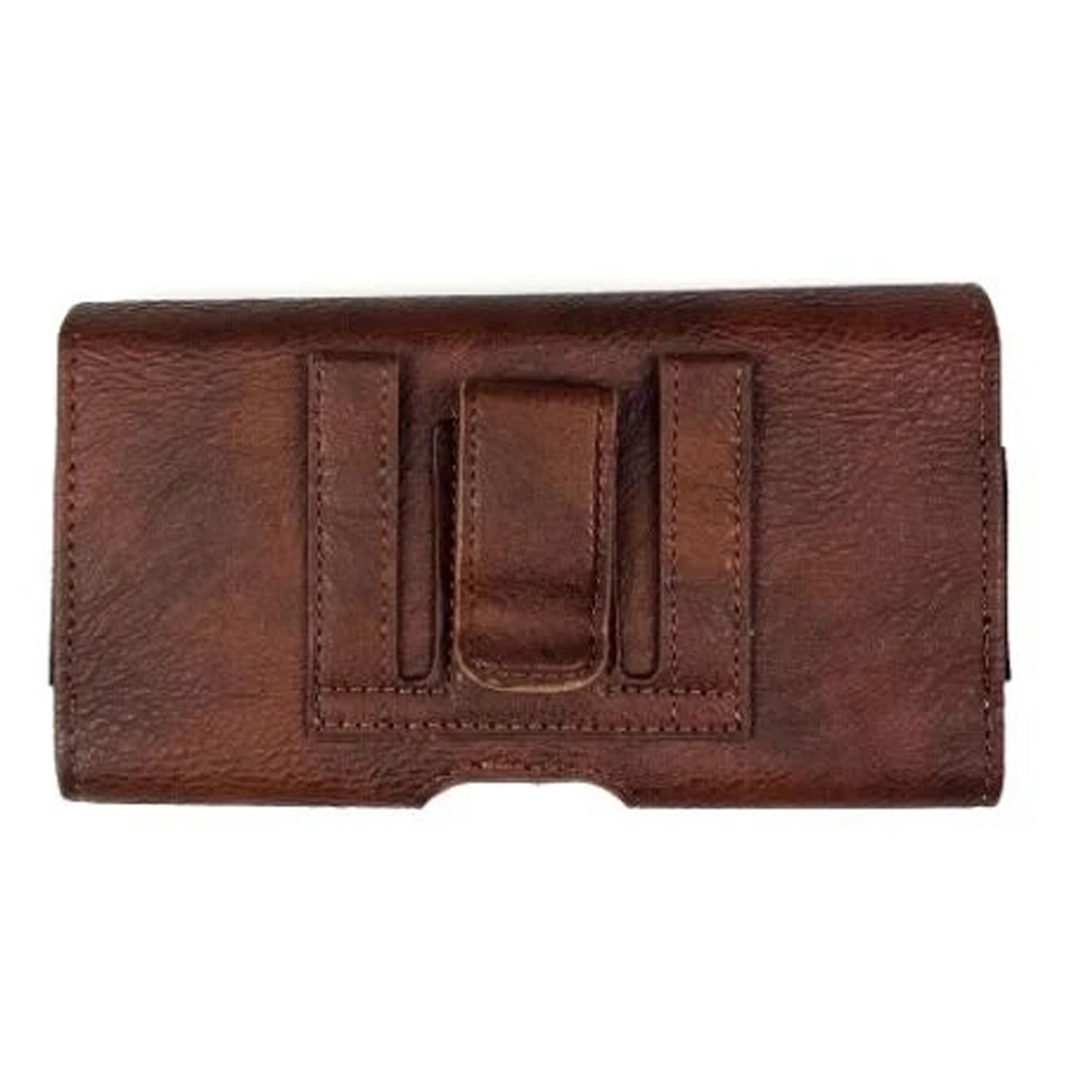 EVO 5.5" Leather Phone Sleeve with Horizontal Textured Pattern - Brown