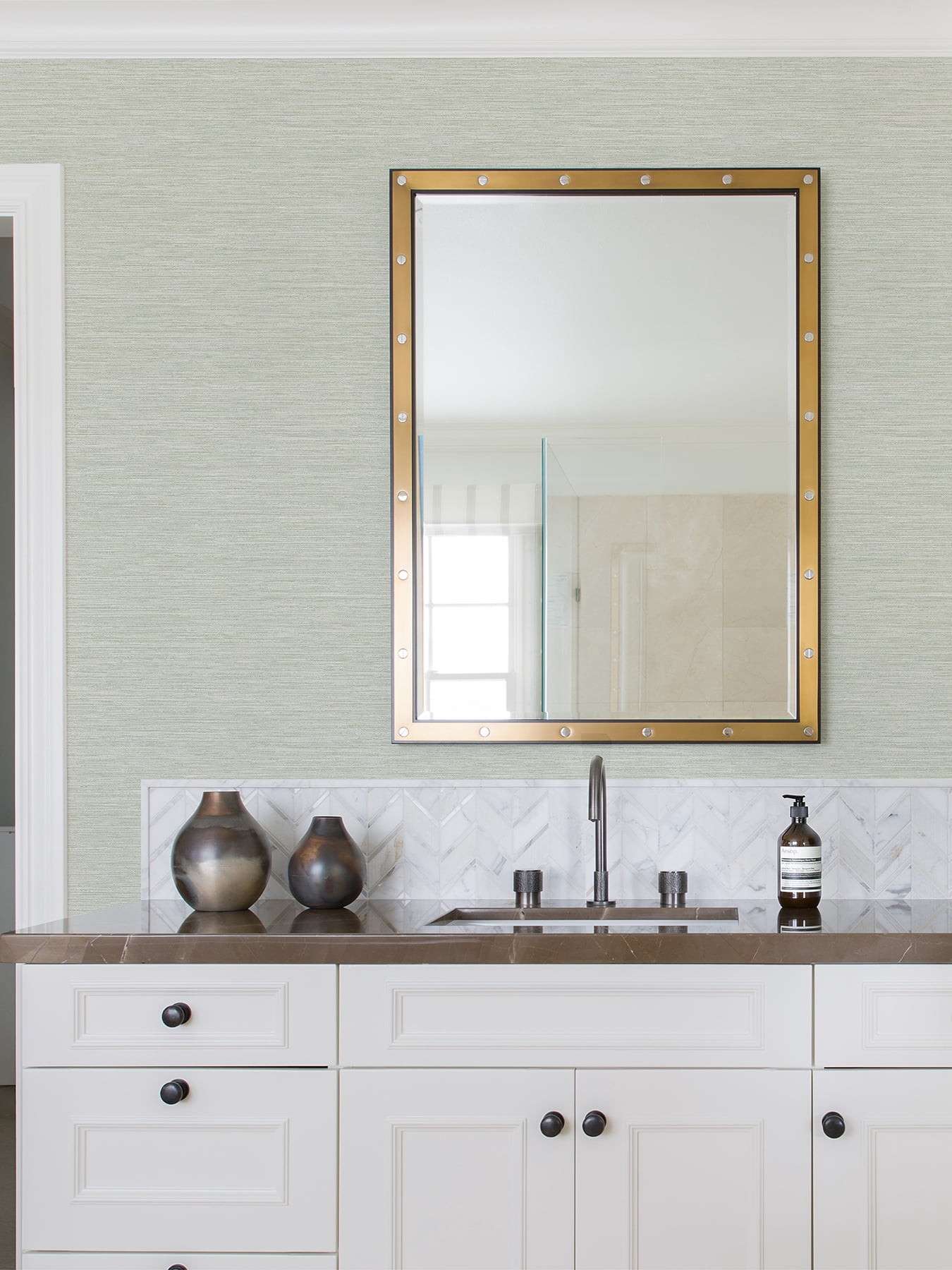 Advantage Cantor Light Green Faux Grasscloth Wallpaper