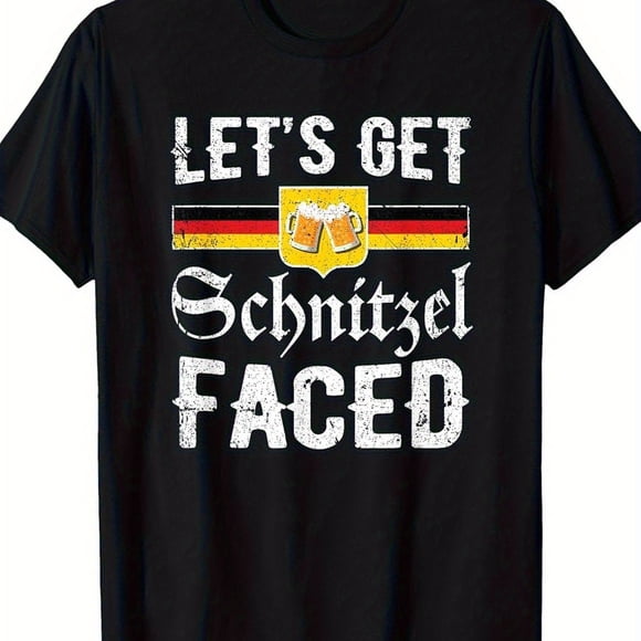 Men'S And Women'S Oktoberfest T-Shirt Featuring a Schnitzel Design, Showcasing German Beer And Colors of The German Flag. This Loose-Fitting, Short-Sleeve Retro Tee Is Perfect for Themed Parties And