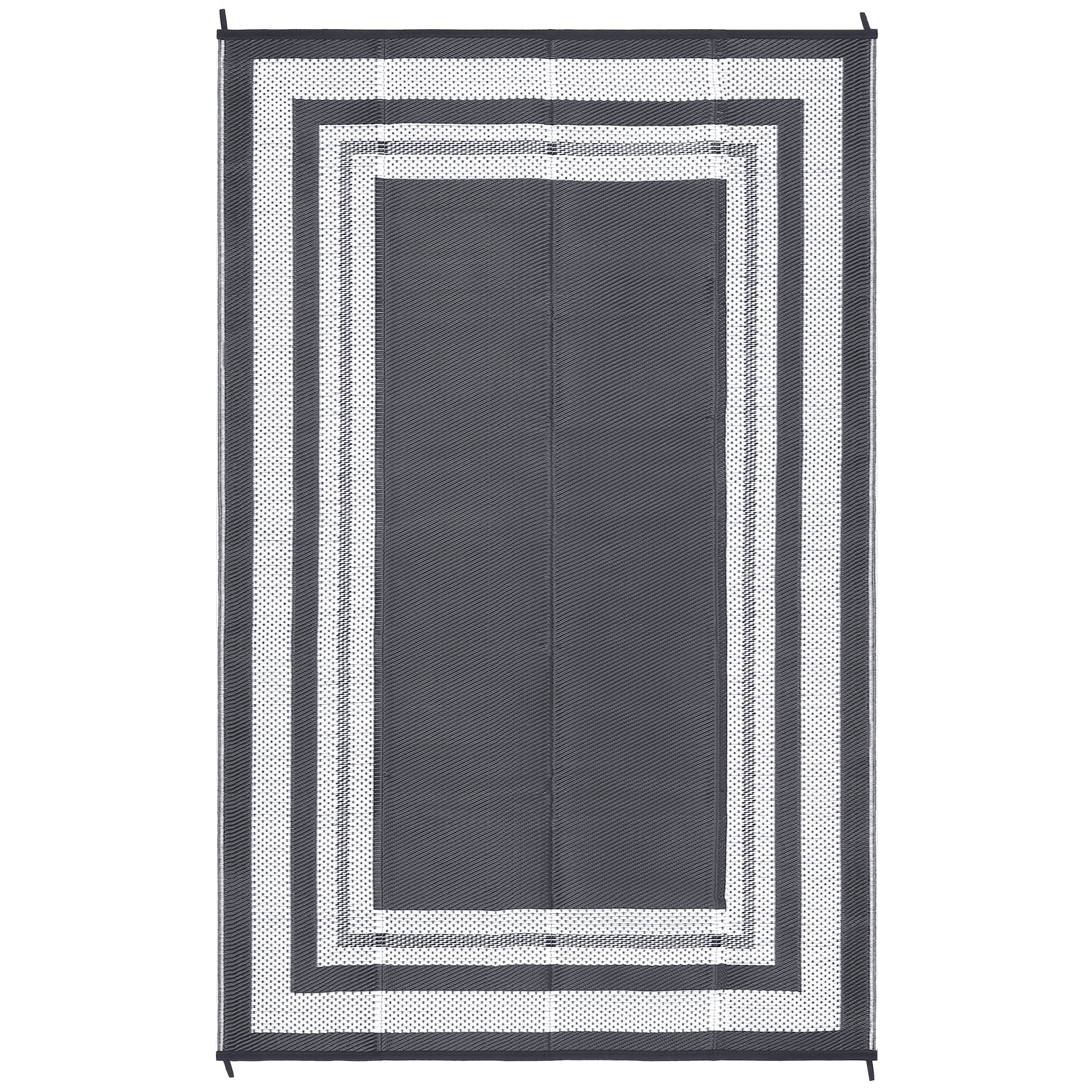 GlowSol 9'x12' Outdoor Rug Plastic Patio Rug Plastic Straw Waterproof Rug Modern Bordered Reversible Camper Rug for RV Backyard Deck Picnic Beach, Gray White