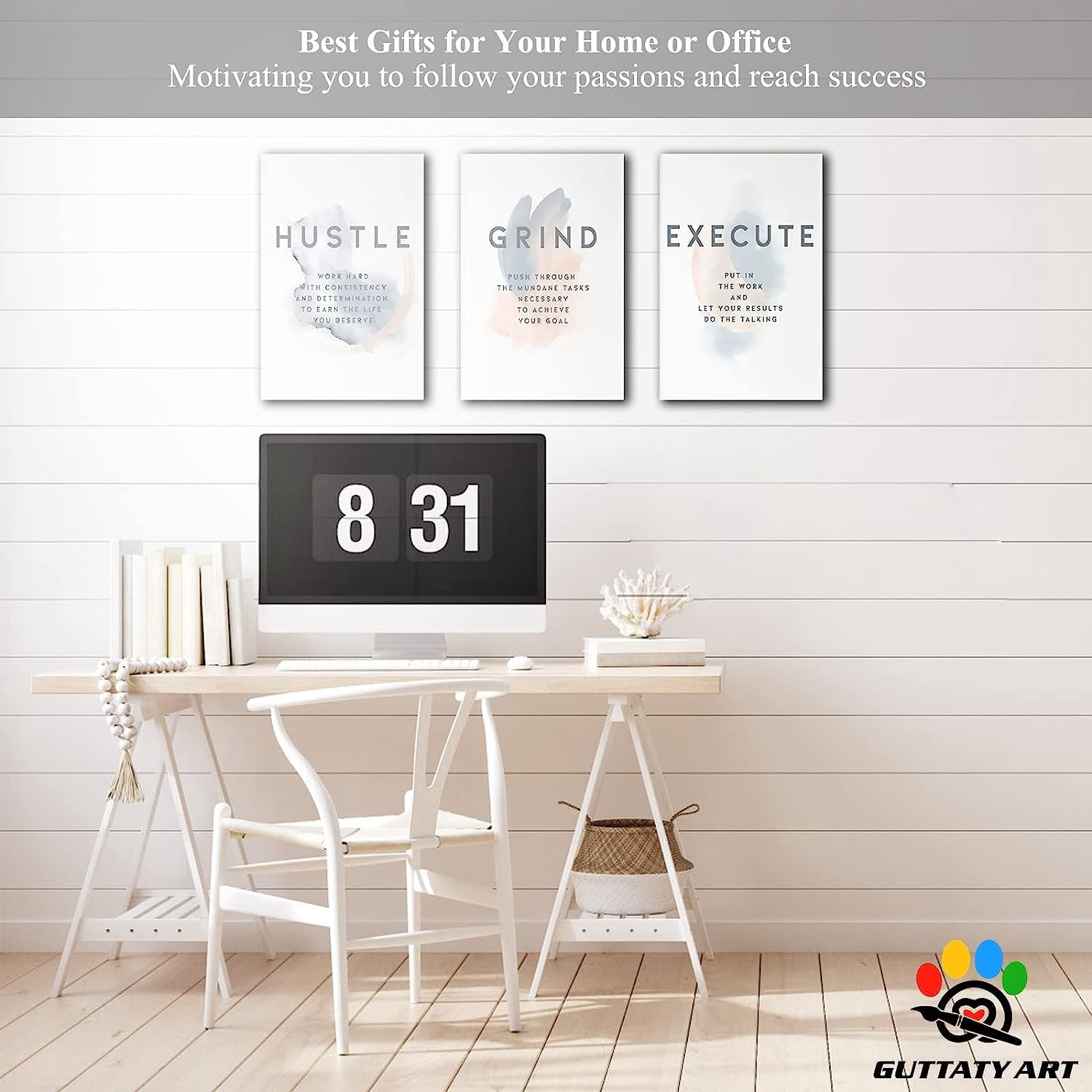 Office Wall Art - 3 Panel Motivational Wall Art, Inspirational Quotes Canvas Art for Home Office Wall Decor, Positive Quotes Wall Decor, Entrepreneur Grind Hustle Execution (12\u201dx18\u201dx3Pcs)