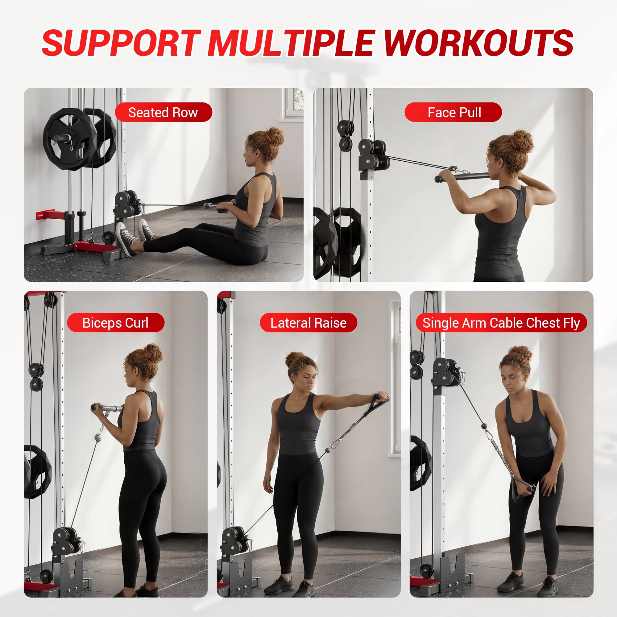 Wall-Mounted Cable Station – Dual Pulley Crossover Machine with Tricep Rope, T-Bar, Lat Pulldown Bar & Foot Board for Home Gym Strength Training