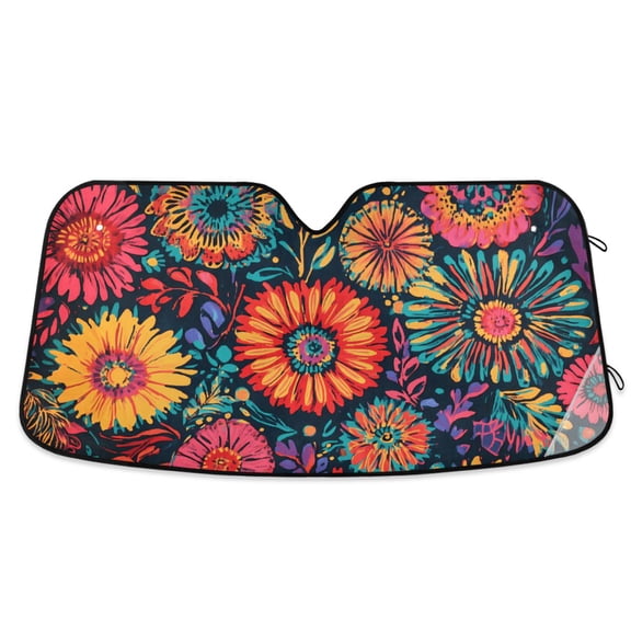 Vibrant and Colorful Flowers Car Windshield Sun Shade Foldable Car Front Window Visor Heat and UV Protection 53x23.5