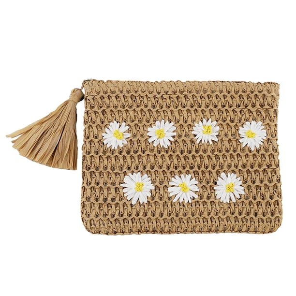 Bolsas tejidos a mano para mujer, cartera tipo sobre con flores de margaritas bohemias, cartera de vacaciones Tmvgtek Para Estrenar