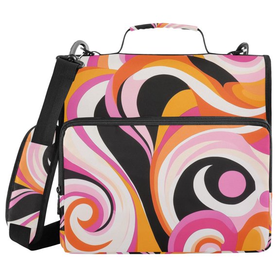 FORMRS Zipper Binder with Shoulder Strap 2-inch Ring 500 Sheet Capacity File Bag, Swirling Circles