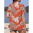 thumbnail image 4 of Fancyglim Women's Button Down Shirt Summer Short Sleeve Hawaiian Blouse Tops Tropical Floral Printed Lapel Neck Cardigan Shirt Orange 2XL, 4 of 6