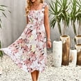 thumbnail image 4 of Wycnly Maxi Dresses for Women Sleeveless Square Neck Floral Print Summer Long Dress Beach Boho Elastic Waist Flowy Swing Strap Chiffon Dresses Pink S, 4 of 7