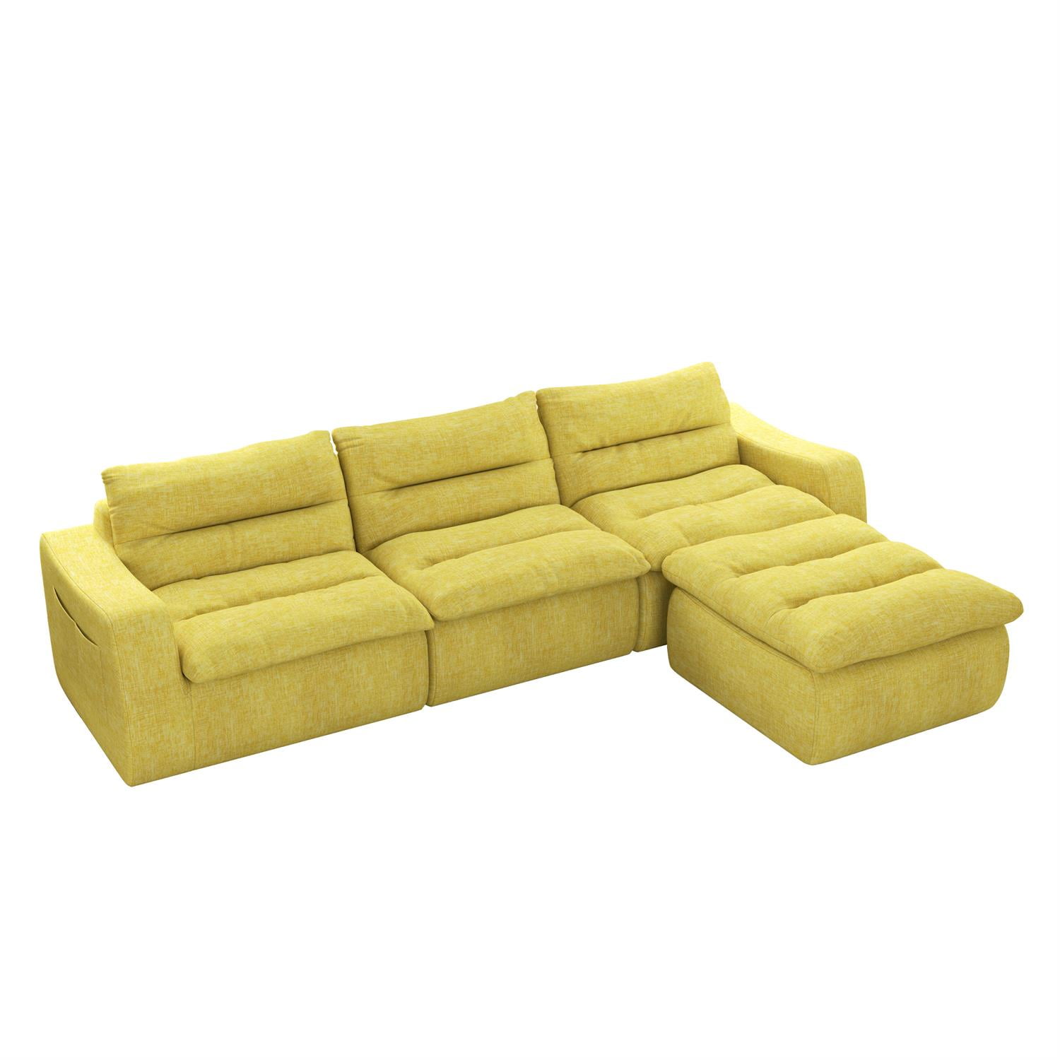 Demi Bonn 116" Modern L-Shaped Modular Sofa, Comfortable Beanbag Style, Stylish Lazy Couch for Living Rooms and Relaxation, Yellow