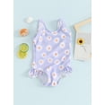 thumbnail image 4 of Baby Girl Swimwear Summer Floral Print Sleeveless Ruffle Monokini Swimsuits for Toddler Bathing Suits Beachwear, 4 of 10