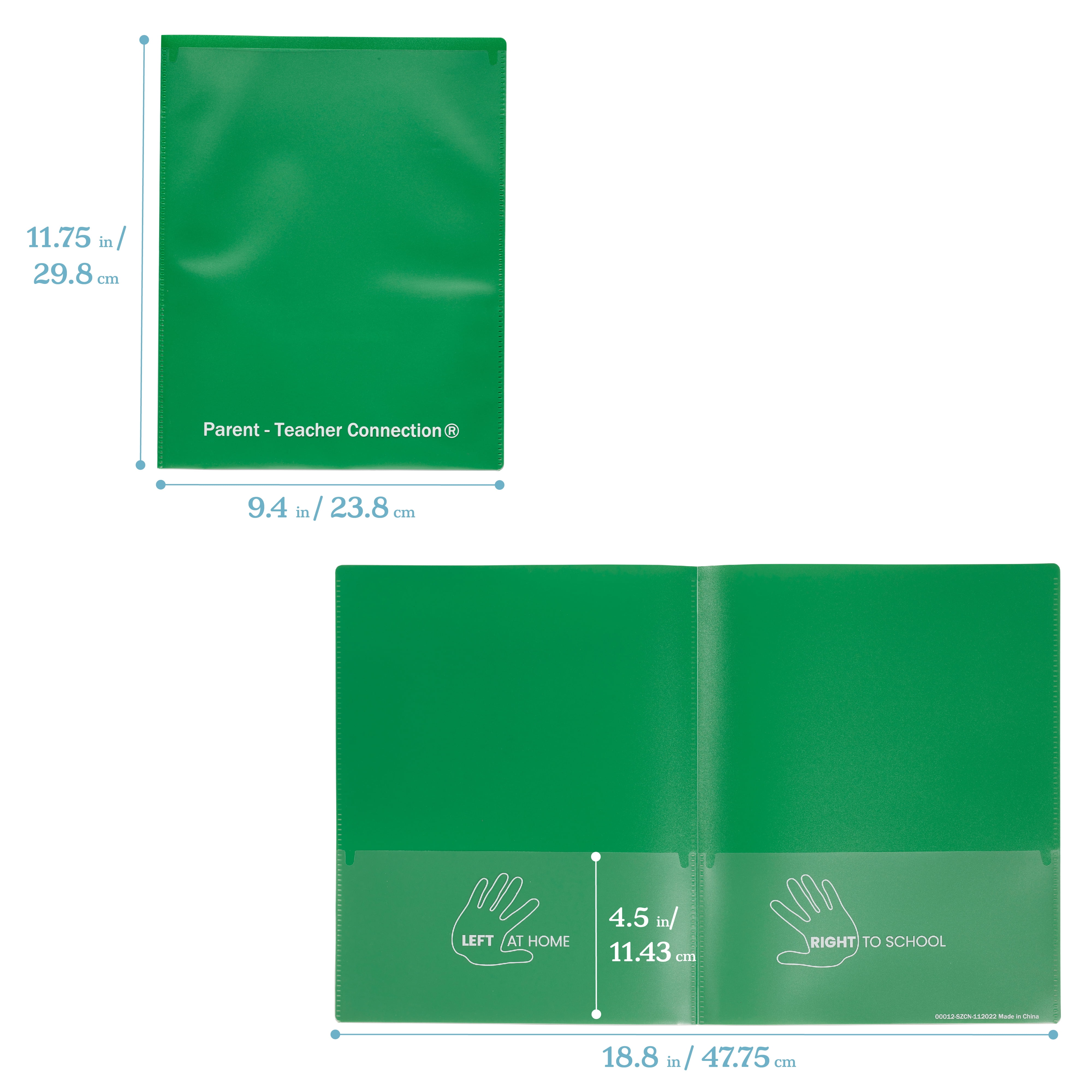 ECR4Kids 2-Pocket Parent-Teacher Classroom Communication Folder, Supplies, Green, 36-Piece