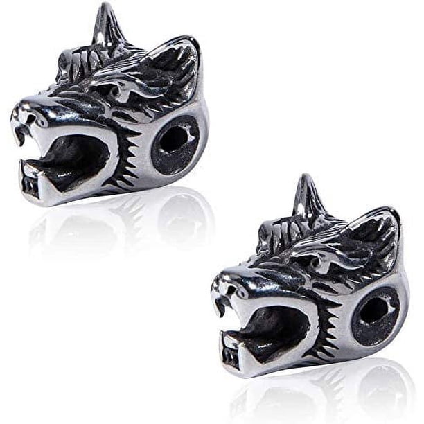 Cuentas sueltas de lobo de 2 mm de diámetro, de acero inoxidable tibetano, espaciadoras de plata de 14 mm, de metal, con forma de cabeza de animal, para collares y pulseras.