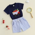 thumbnail image 6 of LYHaoo Boys Summer Outfits Toddler Cartoon Car Embroidered Short Sleeve T Shirt And Shorts Set Casual Two Piece Clothing For Baby Boys School Outfit Sets Sizes (18-24 Months), 6 of 7