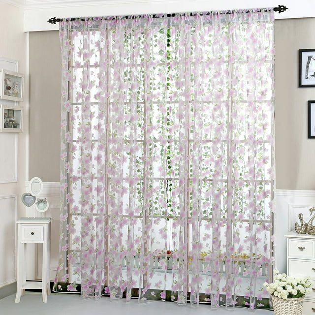 DPTALR Flower Sheer Curtain Tulle Window Treatment Voile Drape Valance 1 Panel Fabric