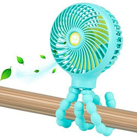 

Mini Handheld Personal Portable Fan Baby Stroller Fan Car Seat Fan Desk Fan with Flexible Tripod Fix on Stroller Student Bed Bike Crib Car Rides USB or Battery Powered (Light Blue)