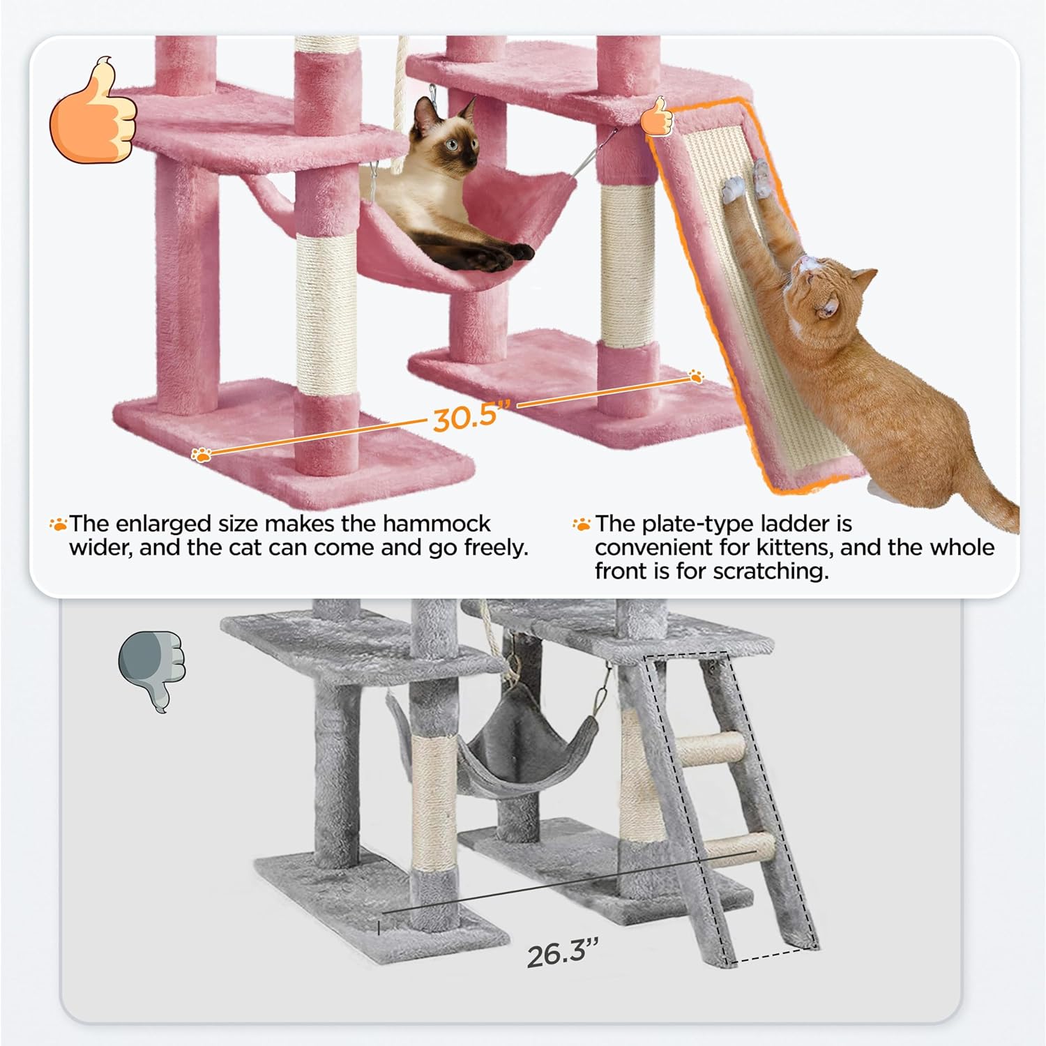 ZYPPP Cat Tree Cat Tower, 63in Multi-Level Cat Tree for Indoor Cats, Tall Cat Tree w/Sisal-Covered Scratching Posts & Condo, Cat Furniture Activity Center for Cats Kitten, Pink