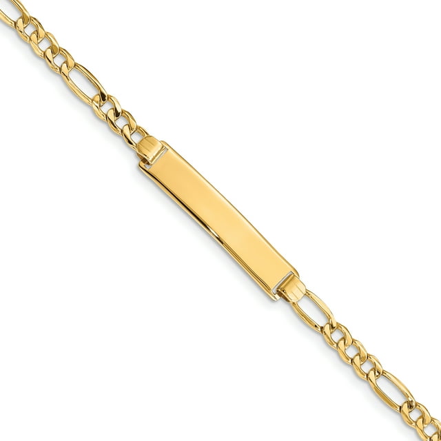 14k Polished ID with Semi-Solid Figaro Bracelet (Weight: 3.96 Grams, Length: 8 Inches)