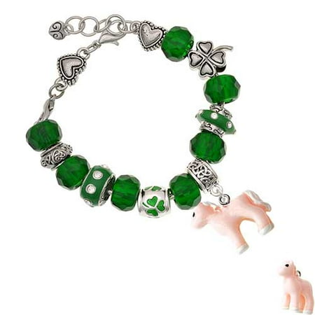 - Resin Pink Pony Green St. Patrick's Day Bead Bracelet