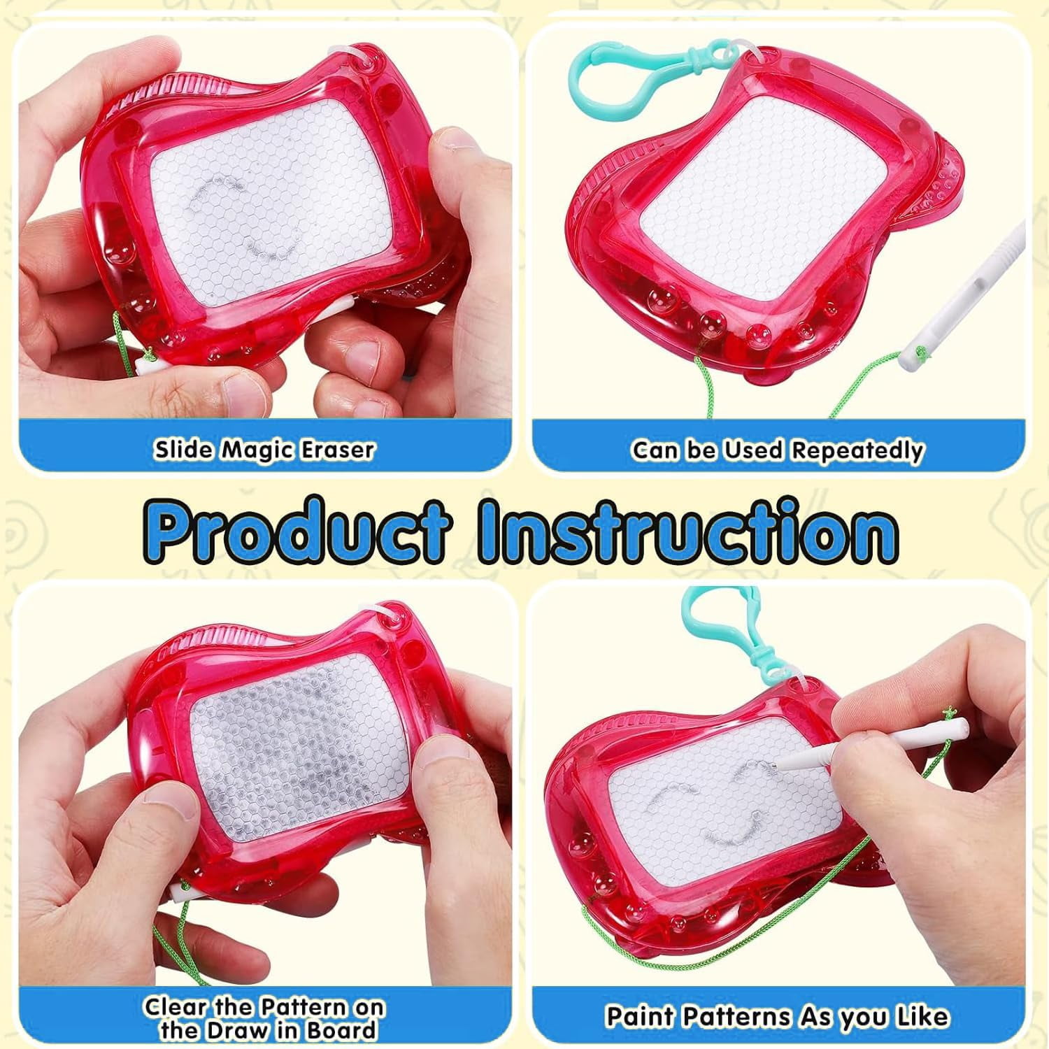20 Pieces Mini Magnetic Drawing Board for Kids,Mini Doodle Board with Backpack Keychain Clip,Mini Magnetic Doodle Board for Boys Girls Party Favor,5 Colors