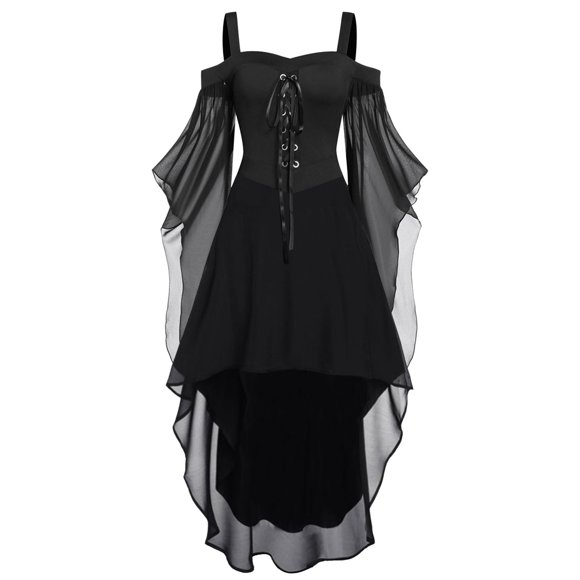 Pisexur Womens Gothic Dress Vintage Renaissance Dress Straps Flowy Oversized Maxi Dresses Fashion Medieval Dress for Women Halloween Costumes Plus Size S-5XL