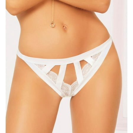 

Women s Seven til Midnight 10906 Galloon Lace Thong with Wide Strappy Cutout Detail (White L)
