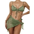 thumbnail image 5 of ITFABS Women Split Swimsuit Set, Solid Color Bikini+Lace-up Panties+Cover Ups, 5 of 5