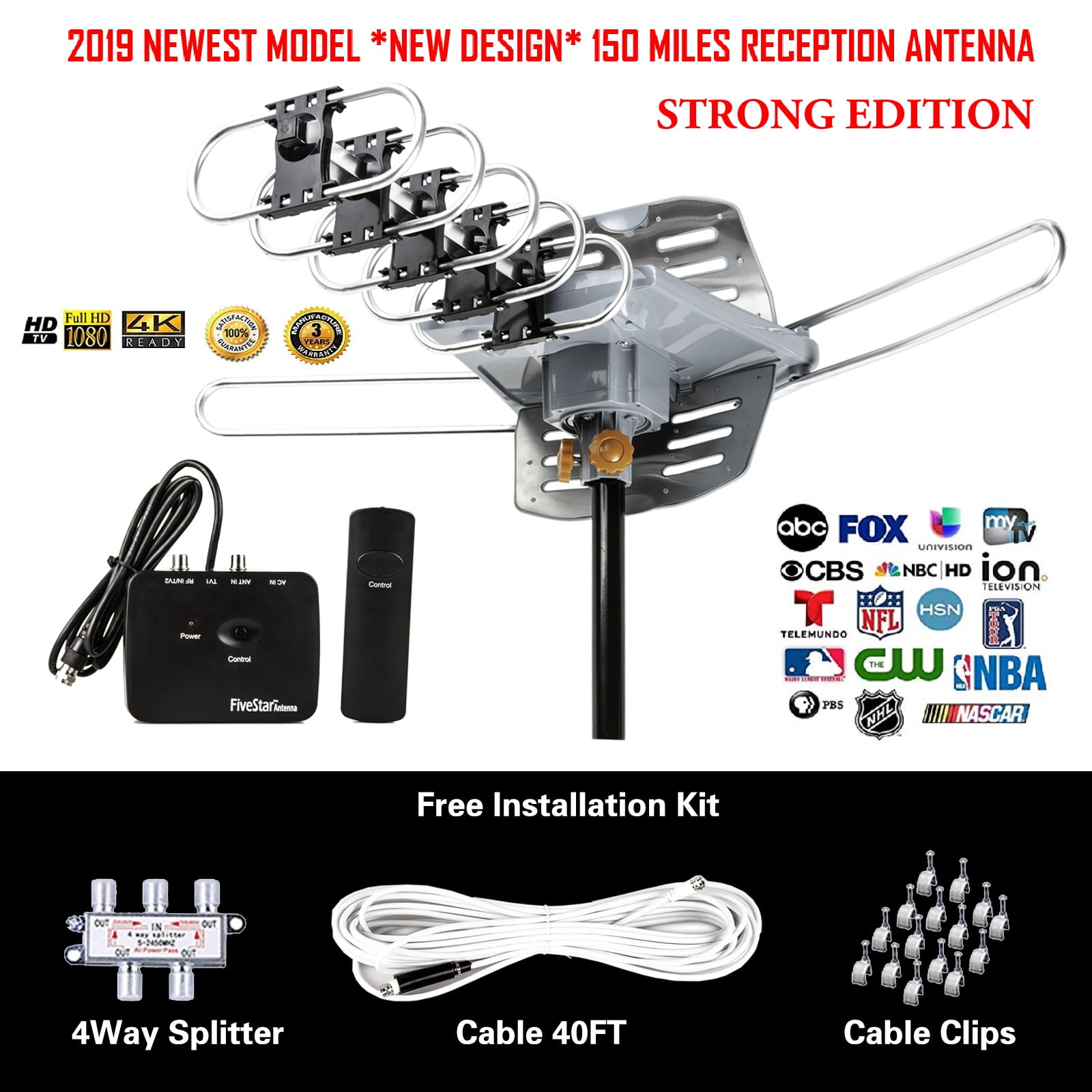 150 Miles Lone Range Five Star Antenna 2019 Newest Model 360 Degree