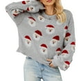 thumbnail image 3 of Suéteres Casuales de Punto con Estampado de Leopardo para Mujer, Suéteres de Larga con Cuello Redondo. Gris M, 3 of 8