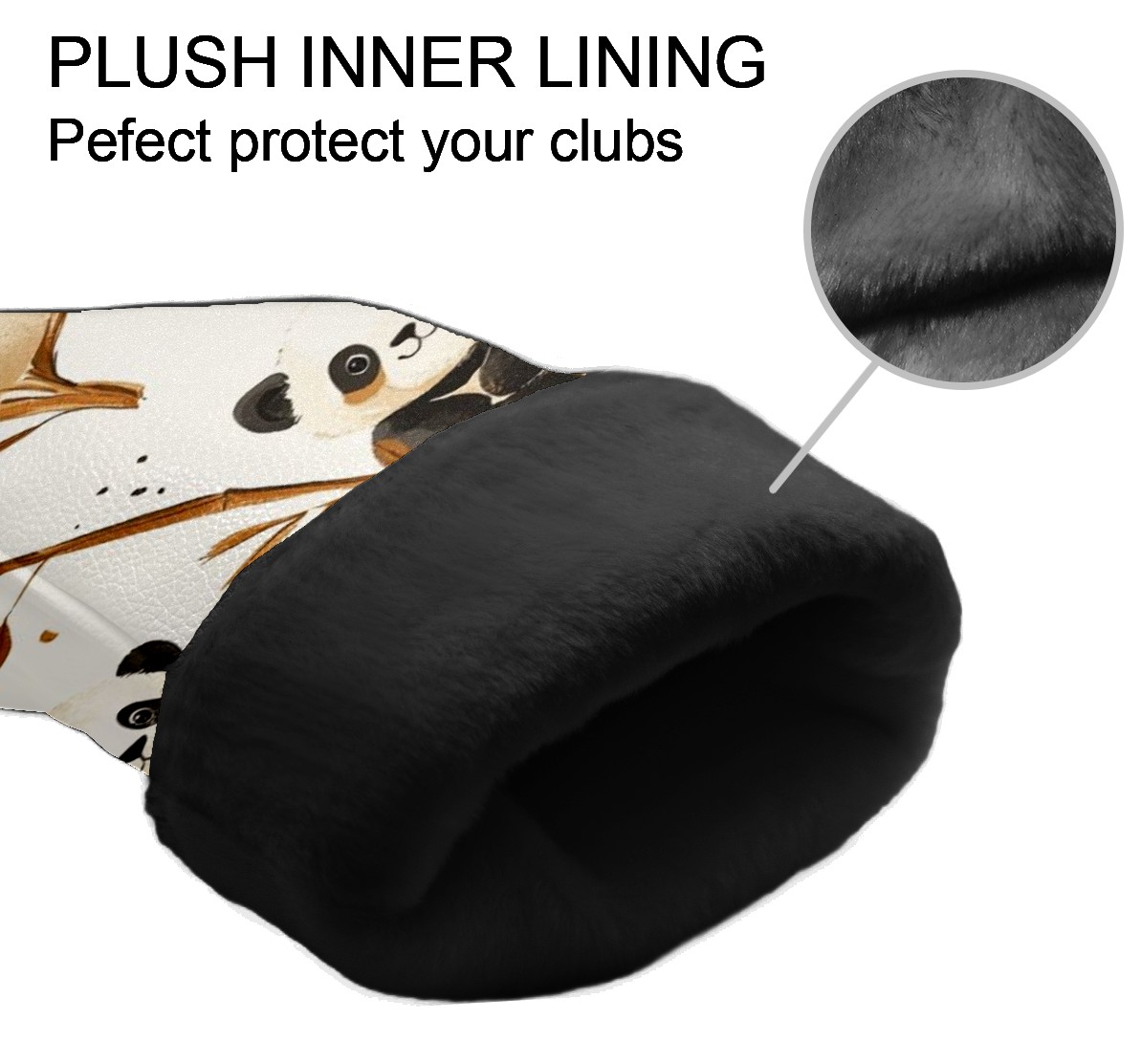 Golf Head Covers Panda Pattern for Driver, Wood & Hybrid, Premium Waterproof PU Leather with Plush Lining, Cute Animal Golf Gifts