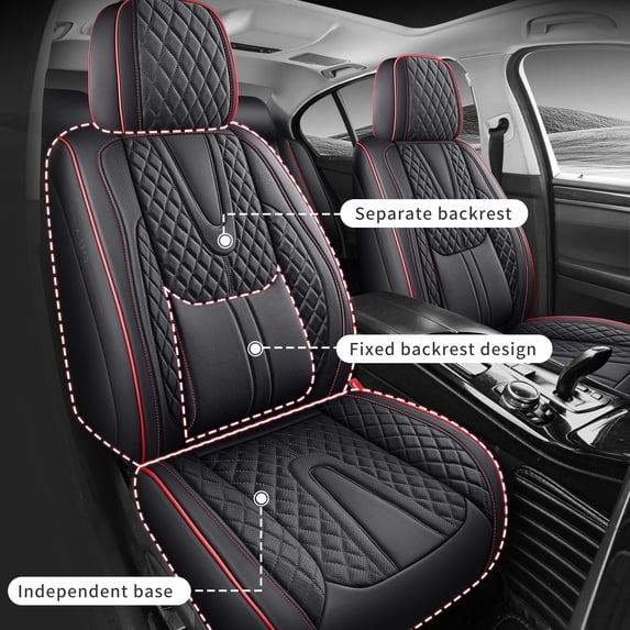 2022 for TOYOTA RAV4 Seat Cover, Premium Leather Full Set of 5 Seats With Lumbar Support Beautify Interior, Black and Red Trim Car Seat Covers, Airbag-Compatible
