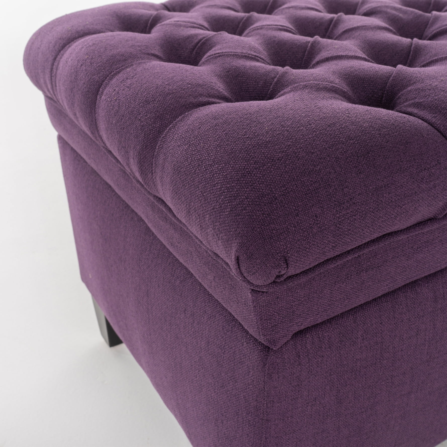 50" Storage Ottoman, Storage Ottoman Bench with Wooden Legs and Safety Hinge, Tufted Entryway Bedroom Bench, Holds up to 330 lb, for Living Room, Bedroom, Purple