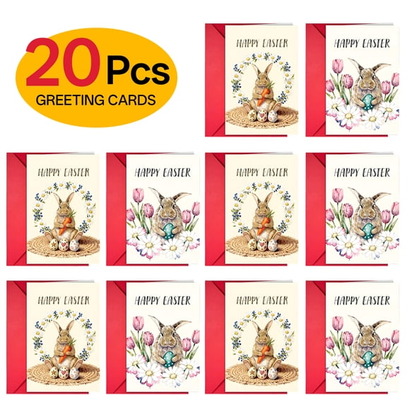 CCOCC 20 Sets Easter Greeting Cards,Bunny Flower Basket Easter Cards,Envelopes Included,Easter Blessing Gift Greeting Card