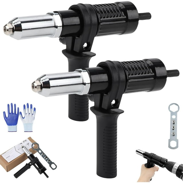 Professional Electric Rivet Gun Adapter Kit, Rivet Gun Adapter with Removable Plastic Handle, 4 Rivet Heads 2.4mm 3.2mm 4.0mm 4.8mm, Cordless Riveting Drill Tool Accessories (2 Set)