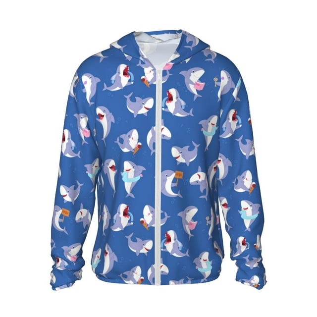 Vsdgher Fête Requin Imprimé Mignon Sweat à Capuche Adulte pour Hommes Femmes, Manches Longues Protection Solaire Chemises de Pêche pour Course Natation-TG