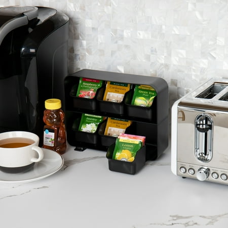 Mind Reader Tea Bag Organizer, Tea Station Organizer, Countertop Storage, Plastic, 10.25"L x 3.25"W x 7.75"H, Black - Black