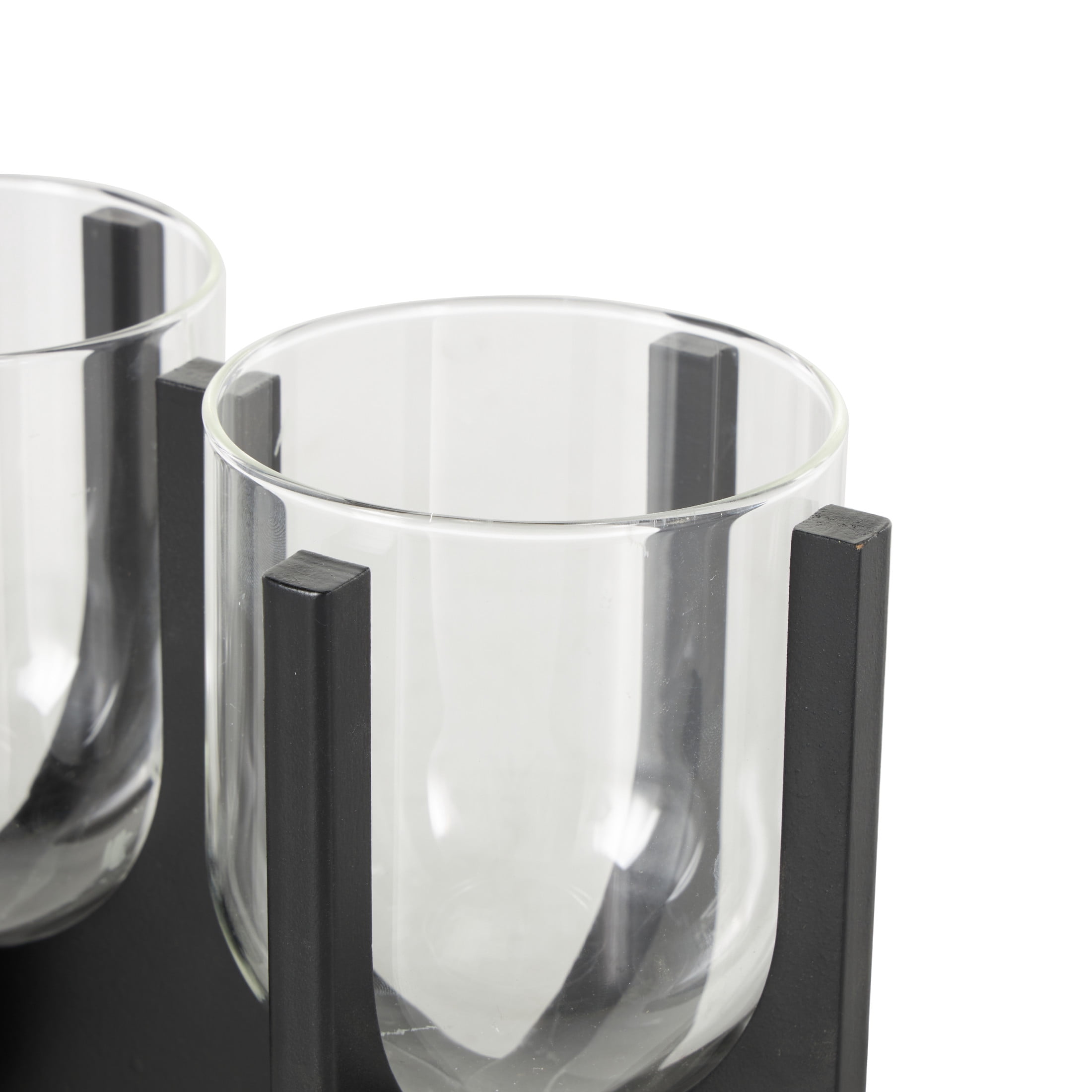 DecMode 3 Candle Black Wood Hurricane 3 Slot Candle Holder