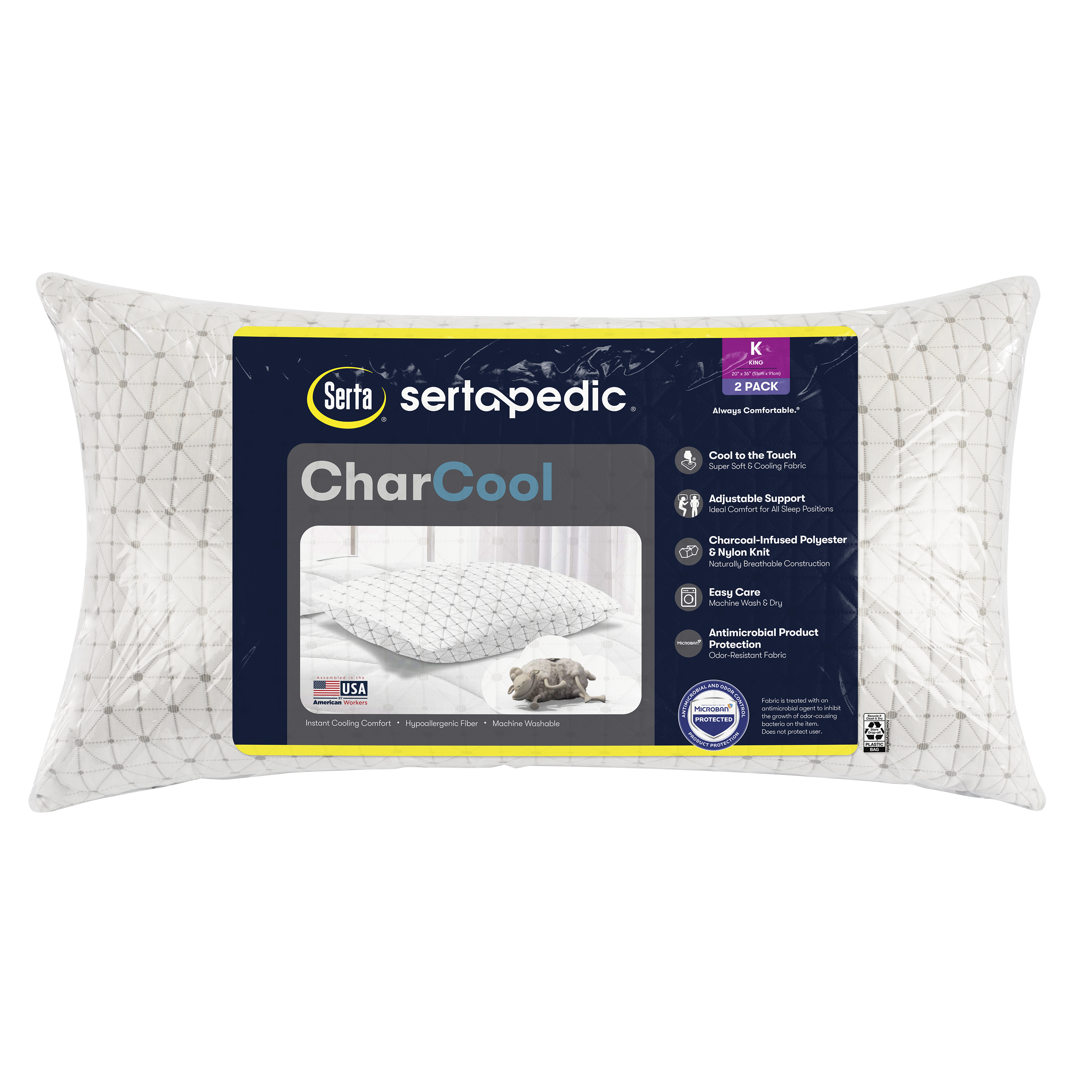 Sertapedic Charcool Bed Pillow, King, 2 Pack - image 2 of 6