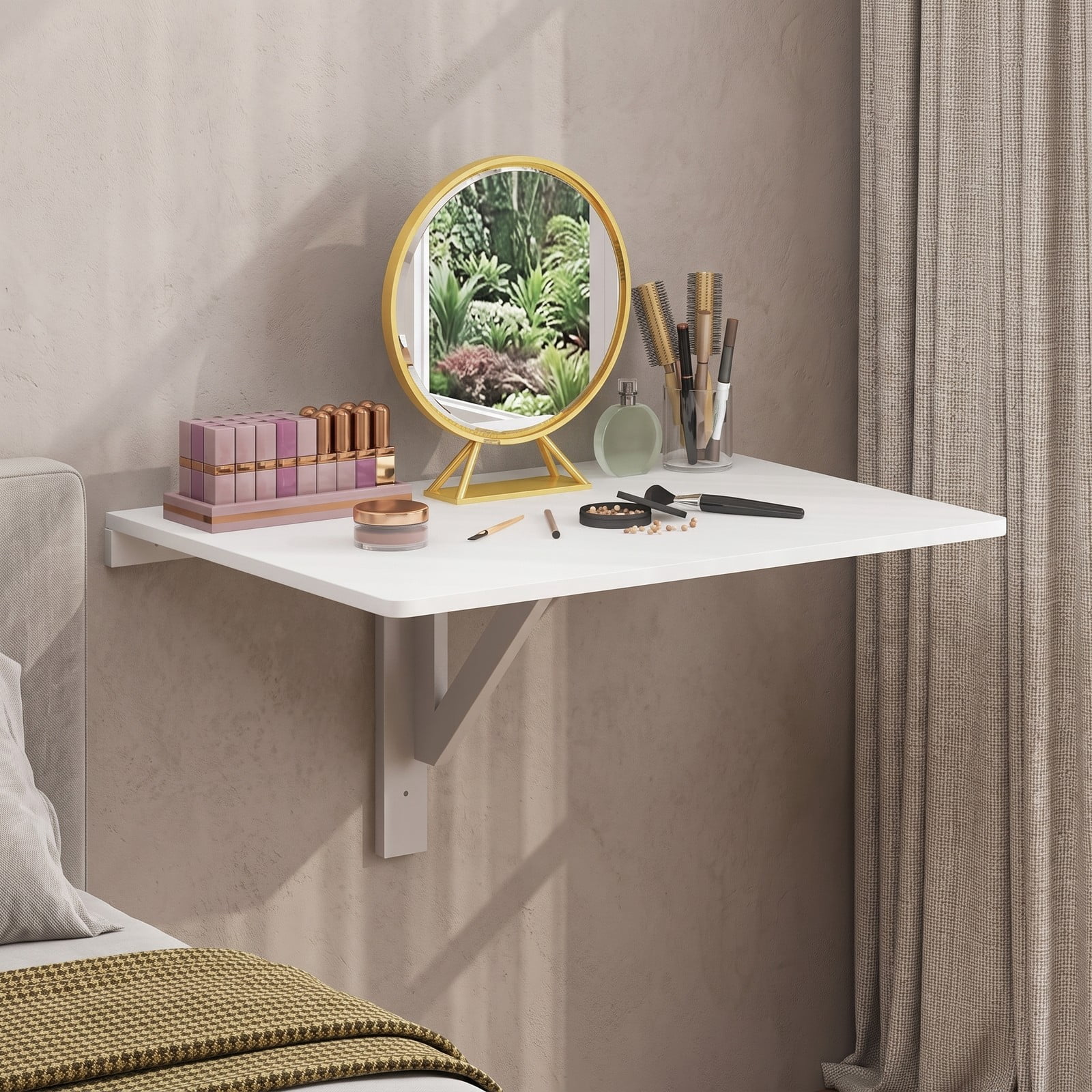 Furnibear Wall Mounted Drop-Leaf Folding Table, 31.5 x 23.5 Inch Space Saving Fold Down Wall Table for Small Spaces, Kitchen, Dining, Home Office, Balcony, White