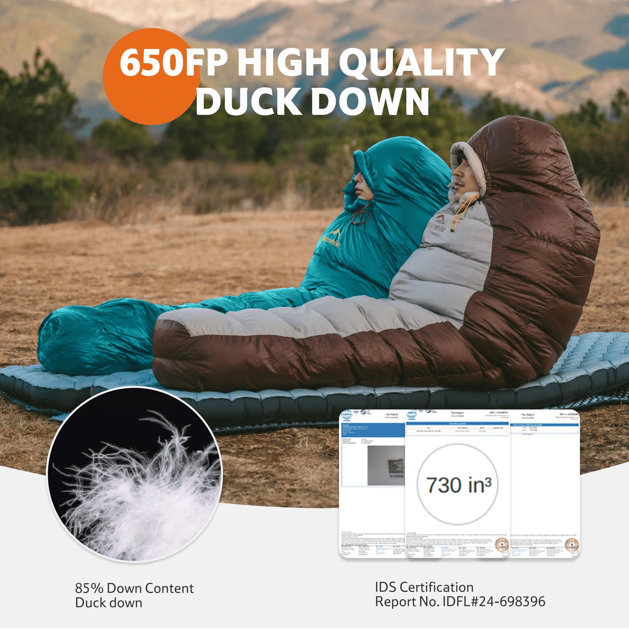 Naturehike 0 Degree Down Mummy Sleeping Bag，650FP Cold Weather Backpacking Sleeping Bag with RDS Down，2.19LB Camping Sleeping Bag for Adults 80.7*31.5in