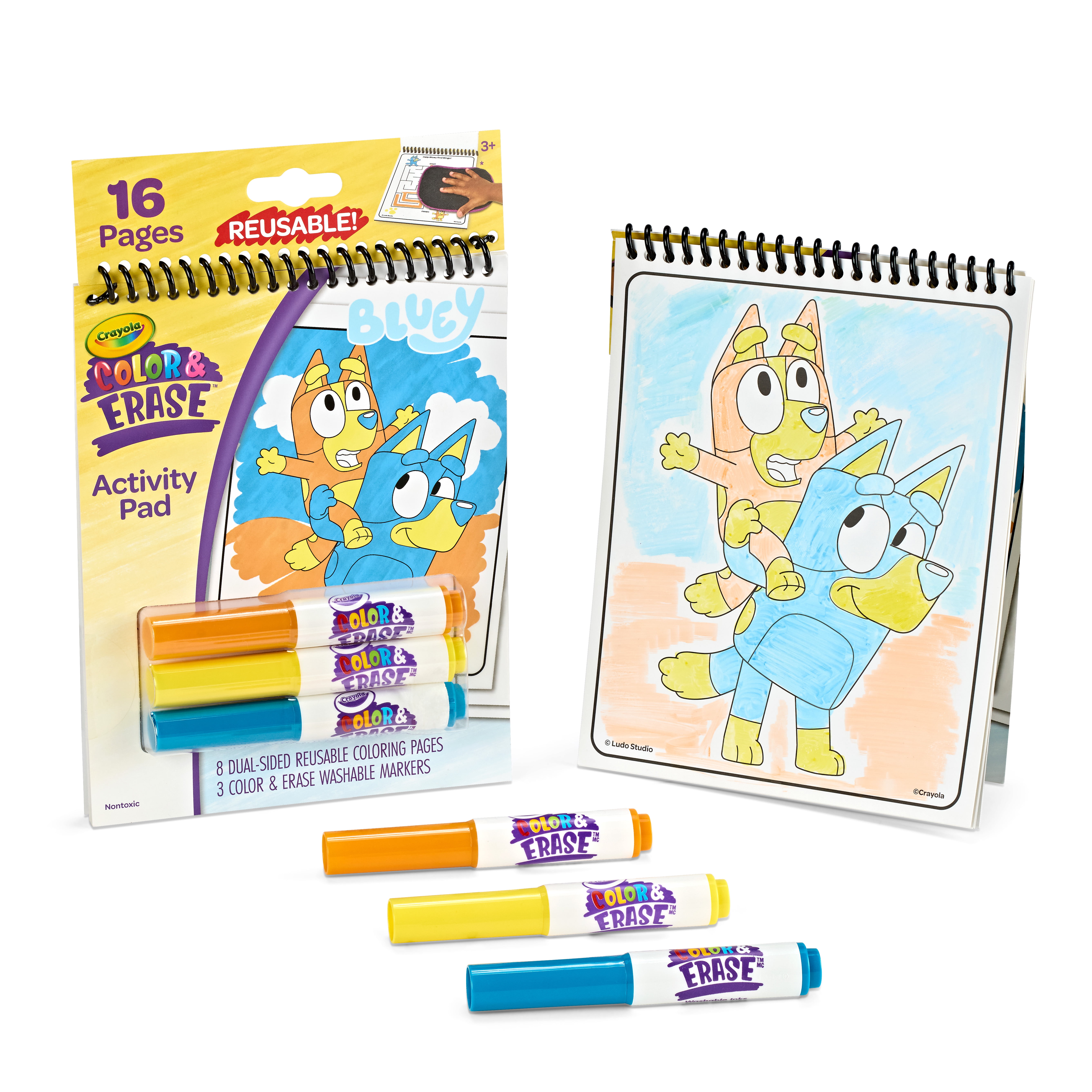 (3 pack) Crayola Bluey Color and Erase Reusable Activity Pad, Toddler Craft, Bluey Coloring, Bluey Gift for Kids