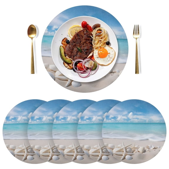 Beach Shells Sea Black Round Placemats Plate Mats 15 Inch Non-Slip Heat Resistant Washable PVC Set Indoor for Kitchen Dining Table 1PC