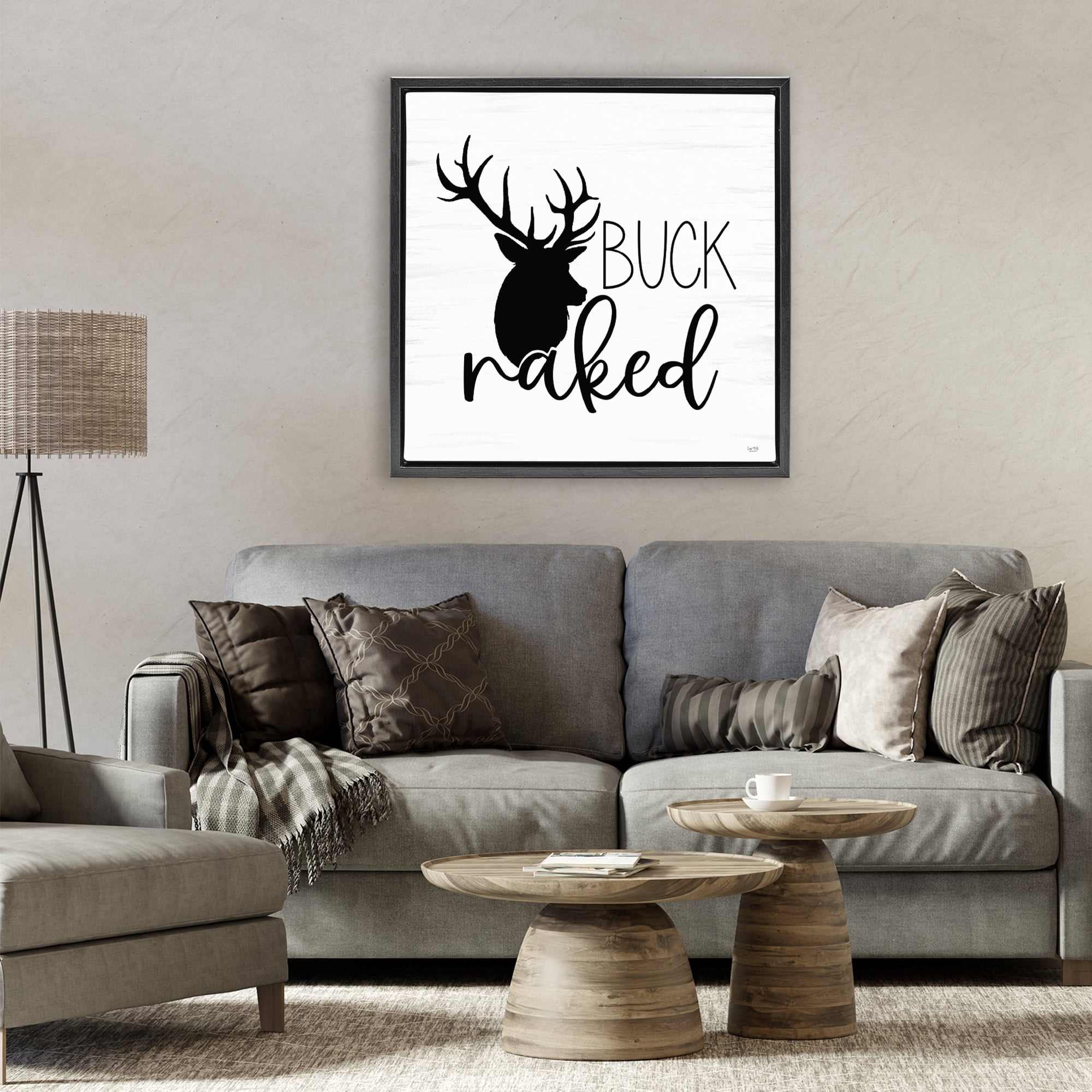 Stupell Industries Buck Naked Silhouette Black Framed Floater Canvas Wall Art, design by Lux + Me Designs