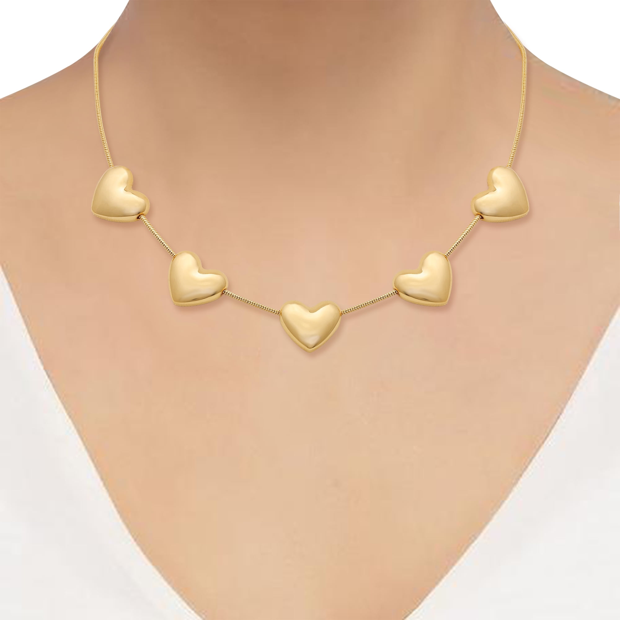 No Boundaries Gold-Tone Bubble Heart Station Necklace, Women’s