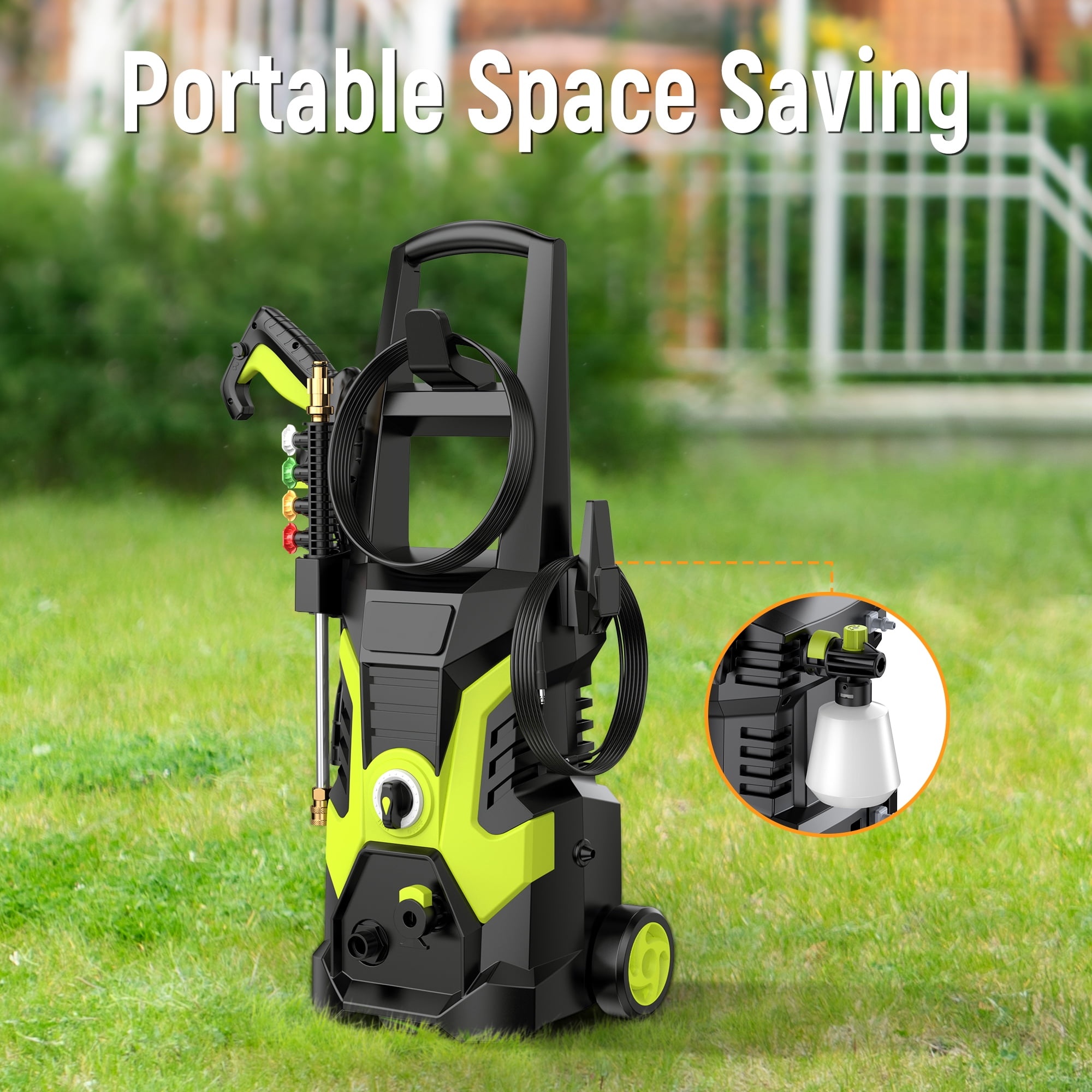 YISUFO 2500 Max PSI Electric Pressure Washer, 1700W Power Washer With 5 Nozzles, Foam Cannon, 25ft Hose, High Pressure Cleaner Wash Machine for Car Patios Garden Fences - Green