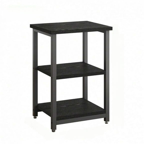 NTGFU Modern 3-Tier Rectangular Side Table with Black Wood Grain Finish - Living Room End Table for Living Room Bedroom Office Hallway Study 