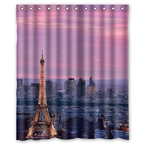 HelloDecor Pink Paris Eiffel Tower Beautiful Shower Curtain Polyester
