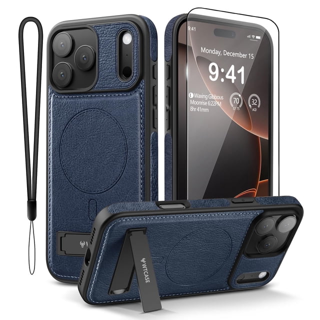 Funda de piel con función atril magnética WTCASE para iPhone 17 Pro Max