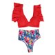 thumbnail image 5 of Traje de baño de bikini para mujer con estampado de flores, correas anchas, corte bajo, traje de baño de 2 piezas para verano, rojo M, 5 of 5