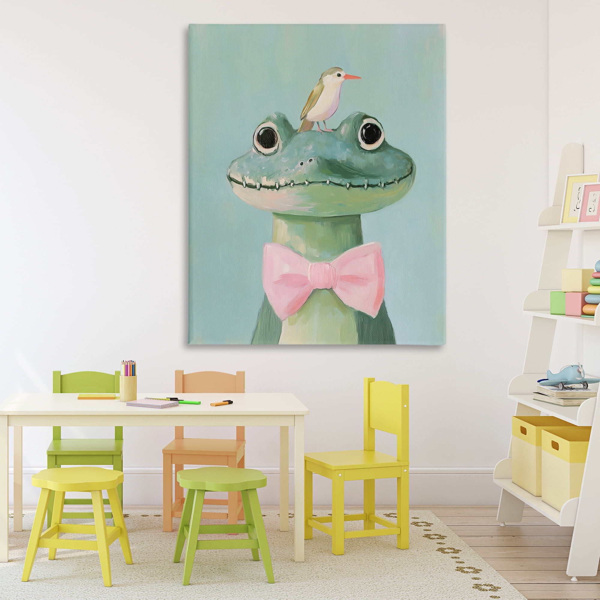 Stupell Industries Crocodile & Bird with Bowtie Canvas Wall Art, design by The Prints Vibe