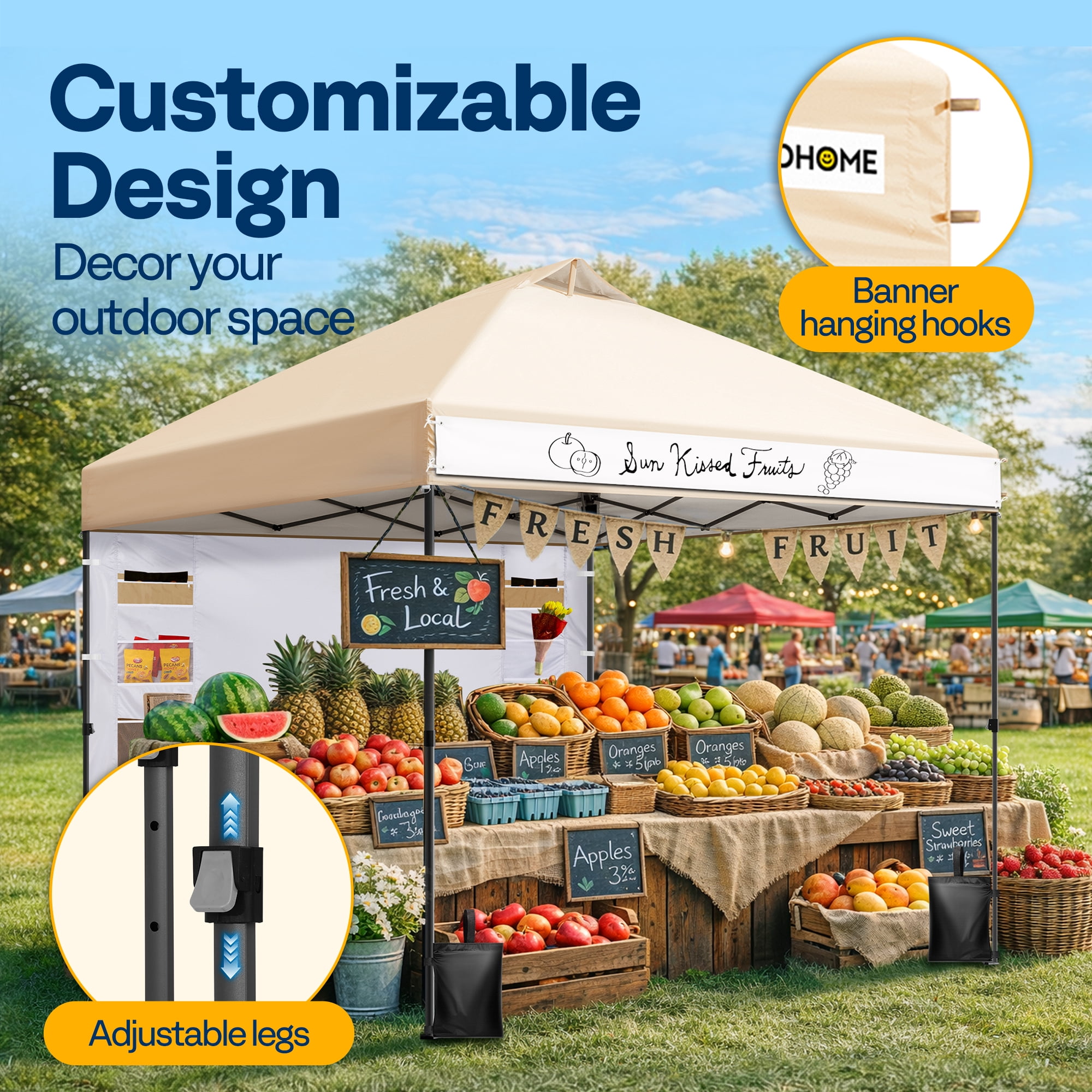 SPECSTAR 10'x10' Pop-up Canopy, One Push Set-up Tent with 1 Sidewall for outside, Beige