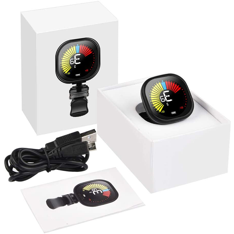Guitar Tuner Rechargeable, Clip On Tuner with LCD Color Display with Guitar, Ukulele, Violin and Chromatic Tuning Modes, Tuners for Musical Instruments
